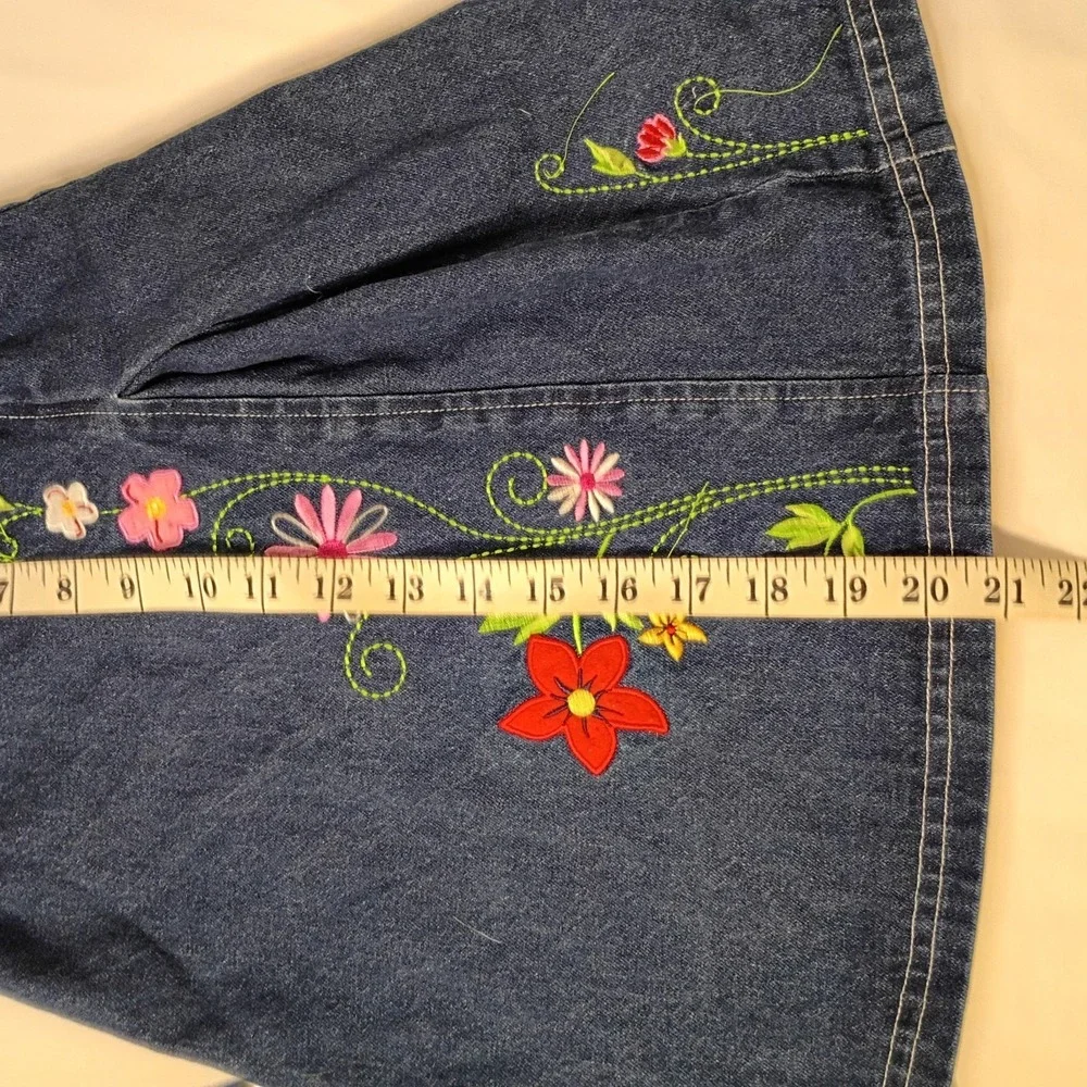 Vintage‎ Duck Head Denim Jumper Dress Flowers Girls Size 4 Embroidered Zipper